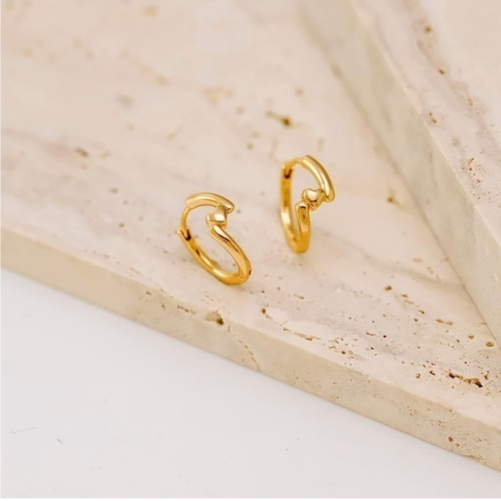 GOLD 14k Gold Plated Heart Hoop Earrings